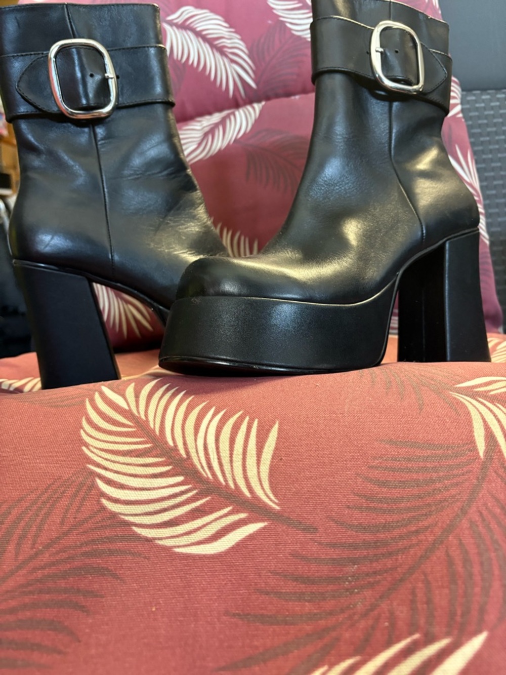 Steve Madden Black Platform Block Heel Ankle Boots with Buckle